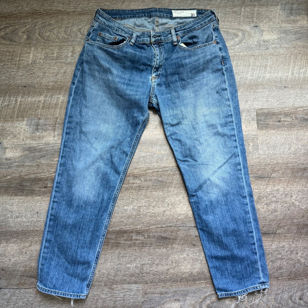 Rag & Bone Dre Slim Boyfriend Jeans 31 Blue Light Wash Raw Hem